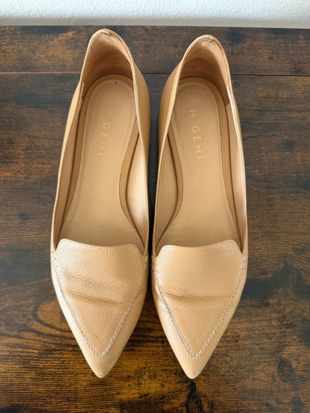 M. Gemi Beige/Tan Pointed Leather Loafer Flats
